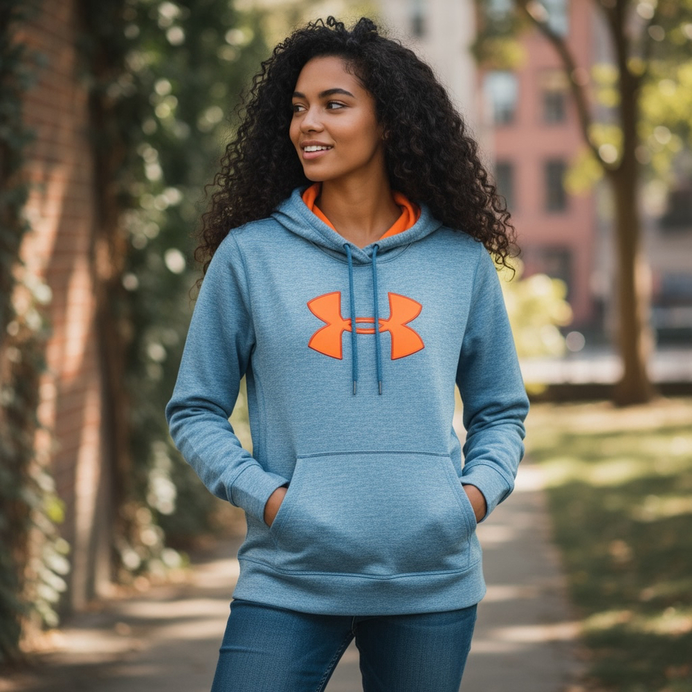 Under Armour Womens Blue & Orange Coldgear Fleece Pullover Hoodie Sporty NO SIZE - Picture 14 of 14